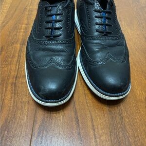 Cole Haan Black Leather Oxford Wingtip Shoes with White Sole